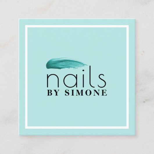 Elegante minimale turquoise nagellakslag vierkante visitekaartje (Voorkant)