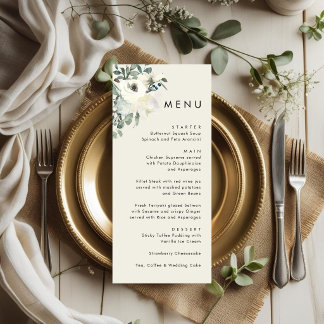 Elegante Minimale Vintage Crème Bloemige Bruiloft  Menu