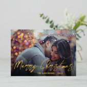 Elegante Minimale Vrolijk Kerstmis Eigen Foto Folie Feestdagenkaart (Staand Voorkant)