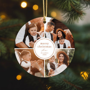 Elegante minimale vrolijke kerst fotocollage metalen ornament