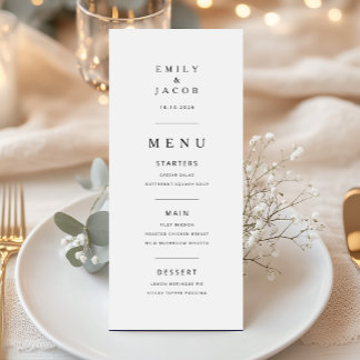Elegante Minimale Zwarte En Witte Trouwdag Menu