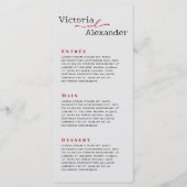 Elegante minimalist met rode accenten bruiloft menu (Voorkant)