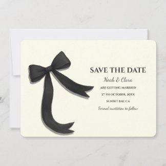 Elegante Minimalist met Zwarte Strik - Eenvoudige  Save The Date