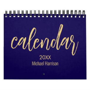 Elegante Minimalistische 2026 Agenda – blauw & gou Kalender