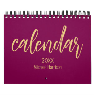 Elegante Minimalistische 2026 Agenda – wijn & Goud Kalender