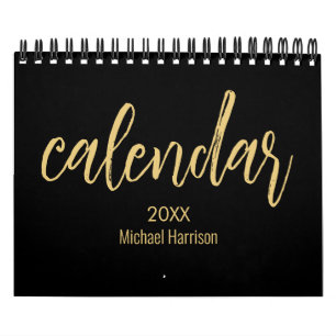 Elegante Minimalistische 2026 Agenda – zwart & gou Kalender