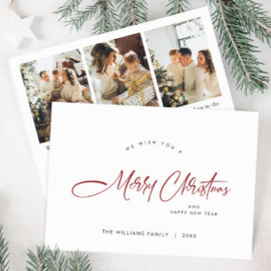 Elegante minimalistische 3 foto Kerstmis groet Feestdagenkaart