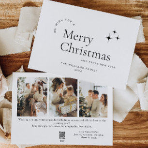 Elegante minimalistische 3 foto Kerstmis groet Feestdagenkaart
