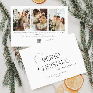 Elegante minimalistische 3 foto Kerstmis groet Feestdagenkaart