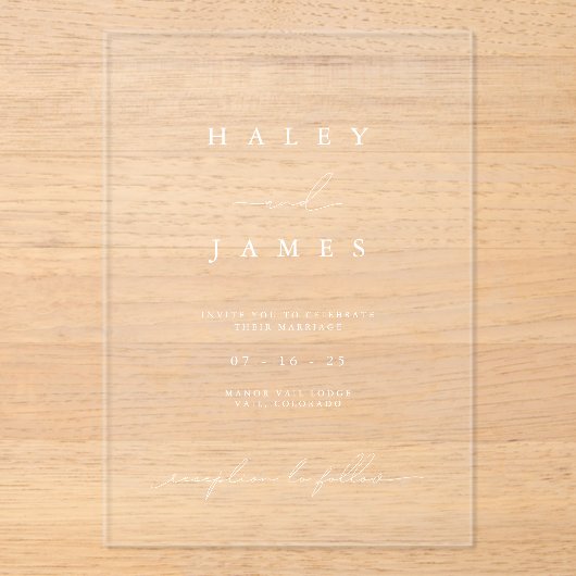 Elegante Minimalistische Acryl Trouw Uitnodiging Acryl Uitnodigingen (Voorkant)