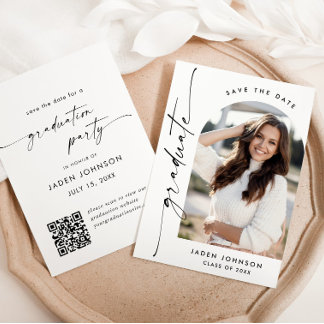 Elegante minimalistische afstudeerfeest foto QR-co Save The Date