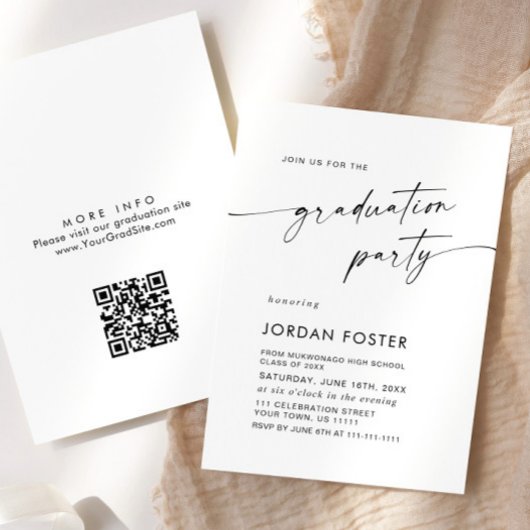 Elegante minimalistische afstudeerfeest QR-code Kaart