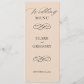 Elegante minimalistische amandelgrijze bruiloft menu (Voorkant)