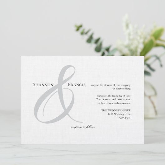 Elegante minimalistische Ampersand bruiloft uitnod Kaart (Staand voorkant)