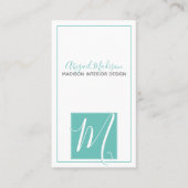 Elegante minimalistische Aqua + Script #Monogram Visitekaartje (Voorkant)
