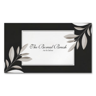 Elegante Minimalistische Beige Blad Tak Zwart Magnetisch Visitekaartje