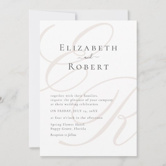 Elegante minimalistische beige monogram bruiloft kaart (Voorkant)