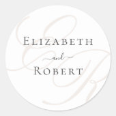 Elegante minimalistische beige monogram bruiloft ronde sticker (Voorkant)