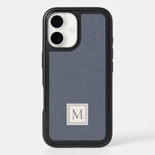 Elegante Minimalistische Blau Grijs Nep Linnen Mon