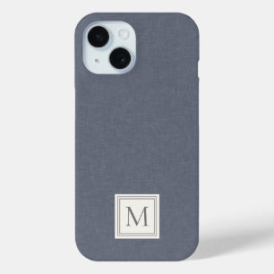Elegante Minimalistische Blau Grijs Nep Linnen Mon