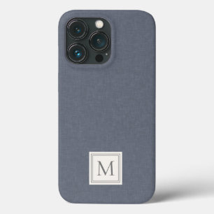 Elegante Minimalistische Blau Grijs Nep Linnen Mon iPhone 13 Pro Hoesje