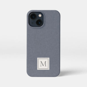 Elegante Minimalistische Blau Grijs Nep Linnen Mon iPhone 13 Mini Hoesje