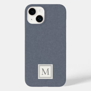 Elegante Minimalistische Blau-Grijze Nep Linnen Mo Case-Mate iPhone 14 Hoesje
