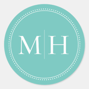Elegante minimalistische Blauwgroen Monogram stipp Ronde Sticker