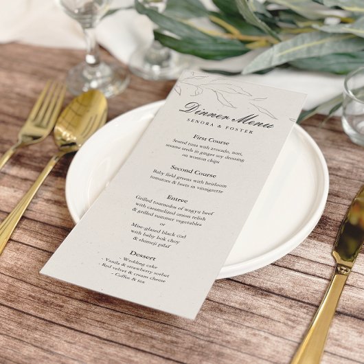 Elegante minimalistische bloemenbruiloft menu