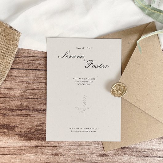 Elegante minimalistische bloemenbruiloft save the date