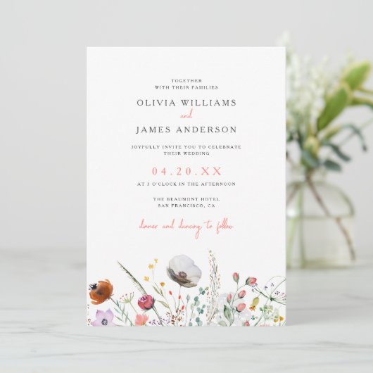 Elegante minimalistische Boho bloemenbruiloft uitn Kaart (Staand voorkant)