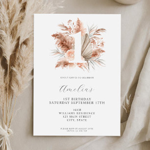 Elegante minimalistische Boho Floral 1e verjaardag Kaart