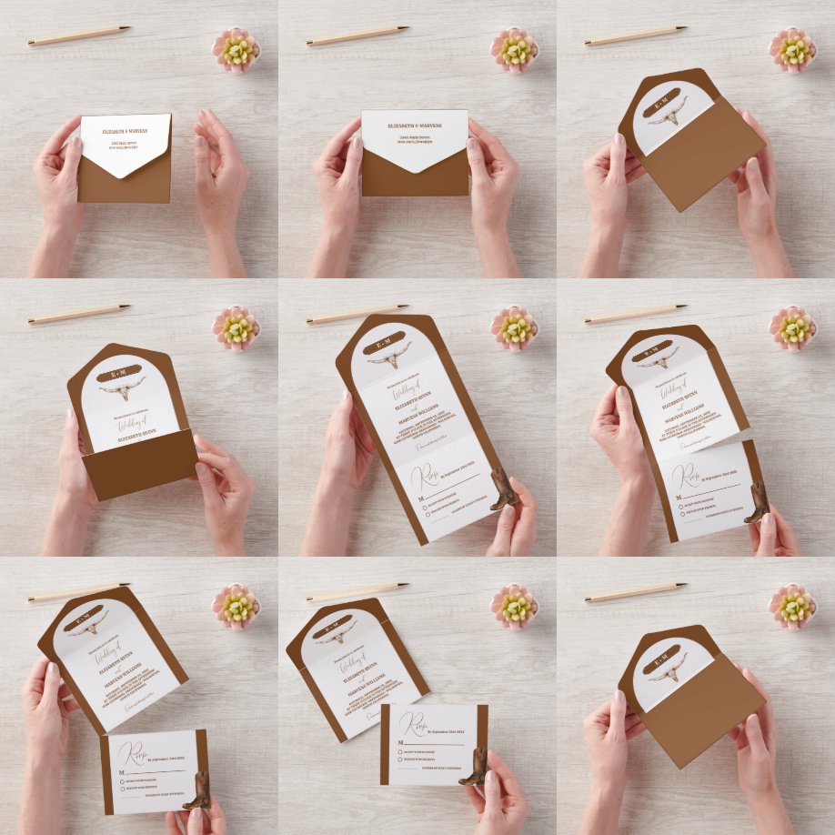 Elegante minimalistische Boho Westerne Cowboy brui All In One Uitnodiging