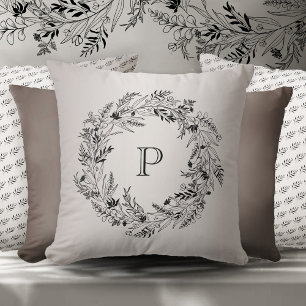 Elegante minimalistische botanische krans letter P Kussen