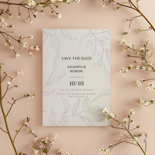 Elegante minimalistische botanische save the date