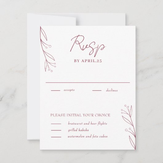 Elegante Minimalistische Botanische Wijnrode RSVP (Voorkant)