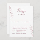 Elegante Minimalistische Botanische Wijnrode RSVP (Voorkant / Achterkant)