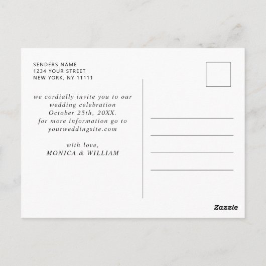 Elegante minimalistische bruiloft Bewaar de datum  Briefkaart (Achterkant)