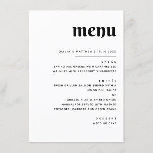 Elegante minimalistische bruiloft Zwart-wit dine Menu