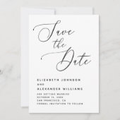 Elegante minimalistische bruiloft. Zwart-witscript Save The Date (Voorkant)