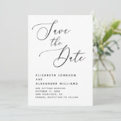 Elegante minimalistische bruiloft. Zwart-witscript Save The Date (Staand voorkant)
