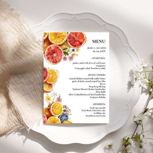 Elegante Minimalistische Citrus Trouwtafel Menu