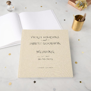Elegante Minimalistische Crème Linen Effect Trouw  Gastenboek