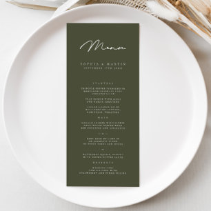 Elegante minimalistische donkergroene bruiloft men menu
