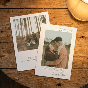 Elegante minimalistische eenvoudige bruiloft met 2 kaart