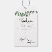 Elegante minimalistische eucalyptus bruiloft dank  cadeaulabel (Voorkant)