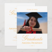 Elegante minimalistische foto Afstuderen geel Kaart (Voorkant / Achterkant)