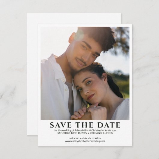 Elegante minimalistische foto bruiloft save the date (Voorkant / Achterkant)