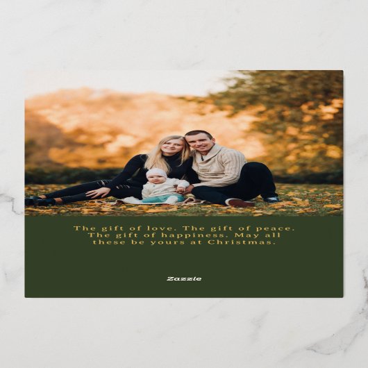 Elegante minimalistische foto groen/goud folie feestdagenkaart (Achterkant)