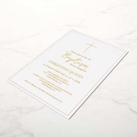 Elegante minimalistische gouden doop & doop folie uitnodiging (Gedraaid)